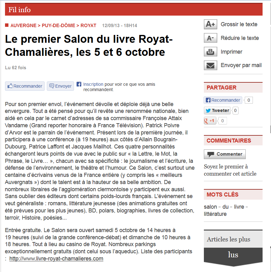 Article La Montagne.fr, 12 septembre 2013