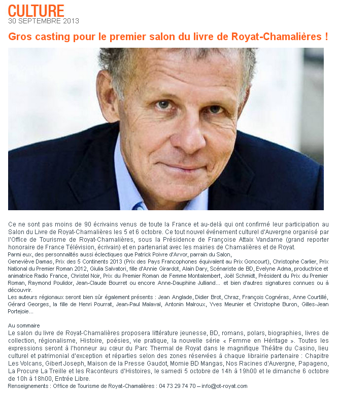 Article News Auvergne, 30 septembre 2013.