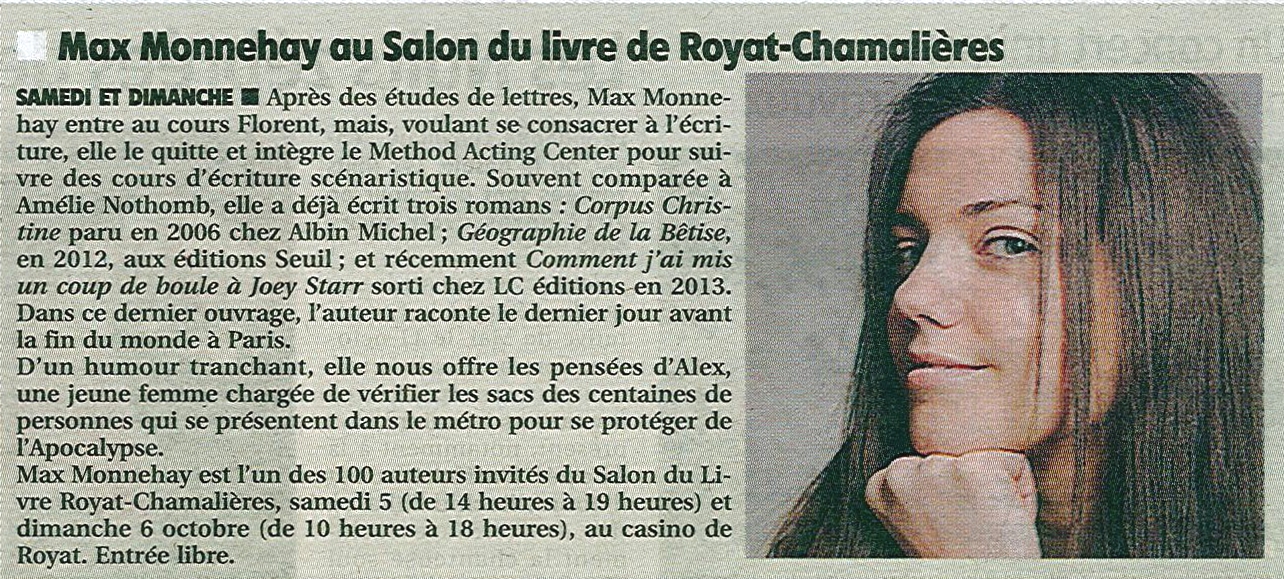 La Montagne, article Max Monnehay, 3 octobre 2013